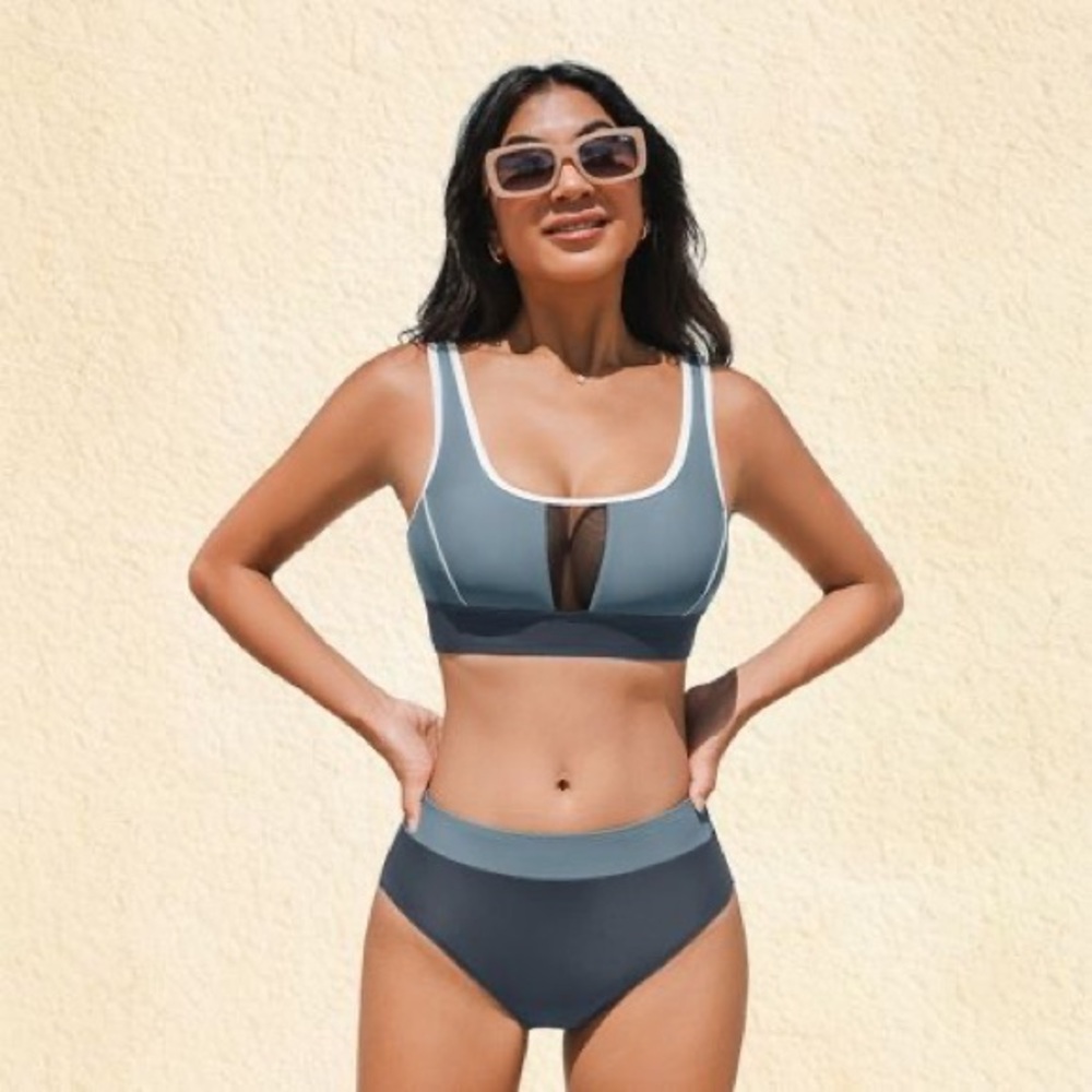 Cupshe Blue and Gray Two Tone Bikini Set for Beach Allure Sporty Small NWT